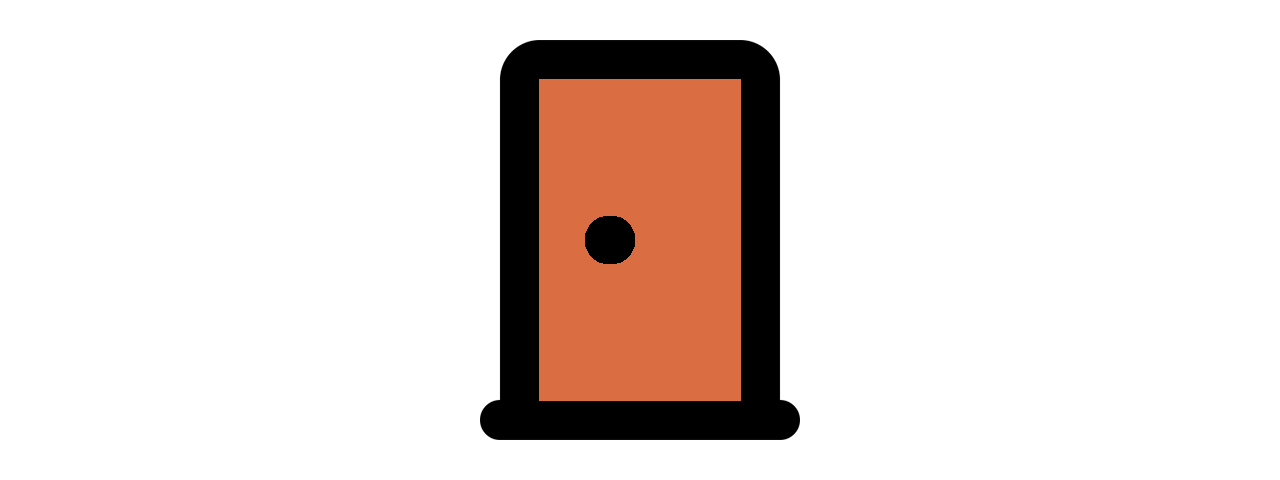 A black and orange cartoon door on a white background.