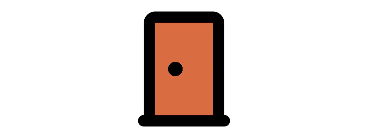 A black and orange cartoon door on a white background.