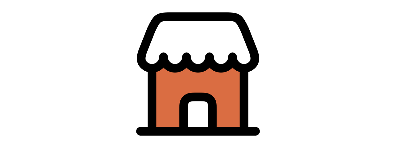 A black and orange cartoon shopfront on a white background.