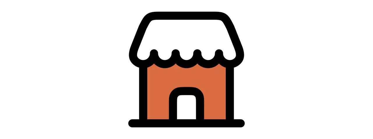A black and orange cartoon shopfront on a white background.