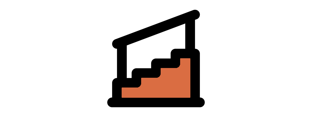 A black and orange cartoon staircase on a white background.