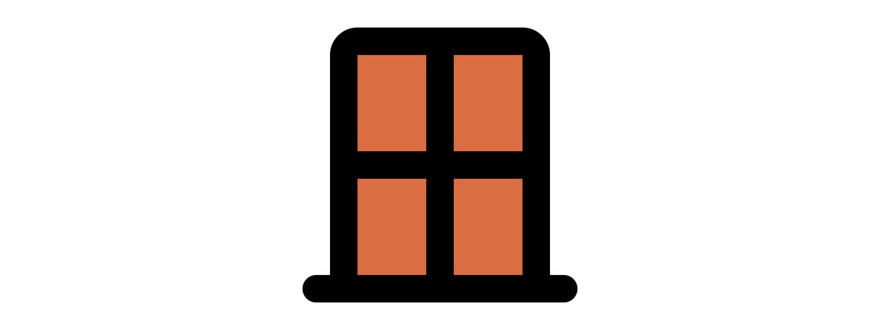 A black and orange cartoon window on a white background.