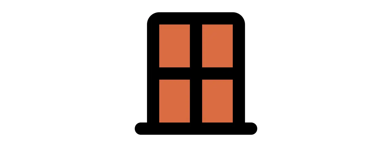 A black and orange cartoon window on a white background.
